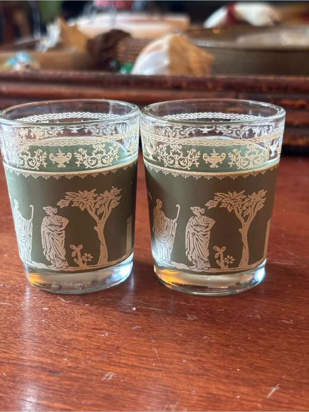 Jeanette Glass Hellenic Green shot glasses set of 2